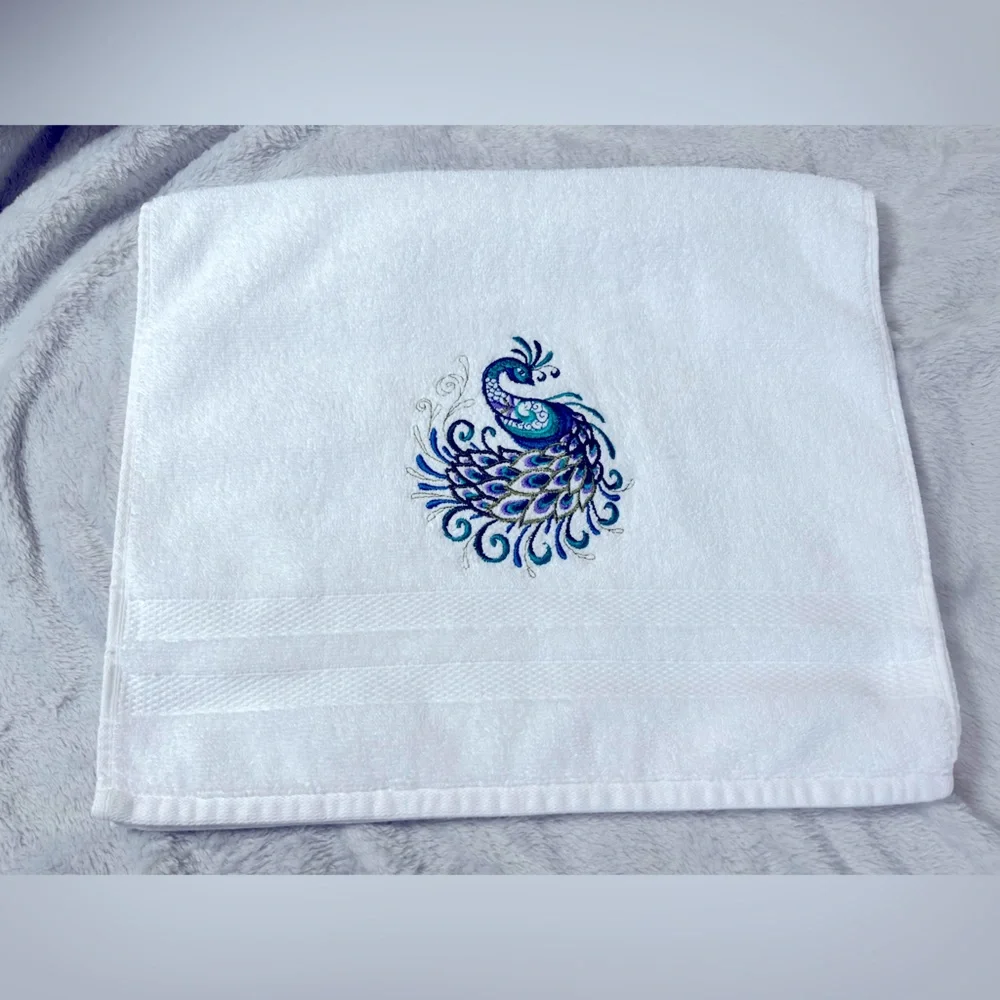 Peacock embroidered hand towel